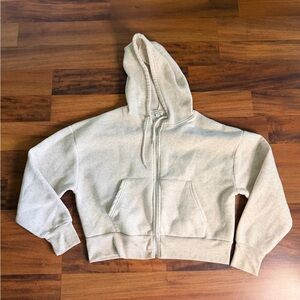 Cropped Zip Hoodie Beige Womens L Faded Rose Essentials Minimal Cozy Lounge